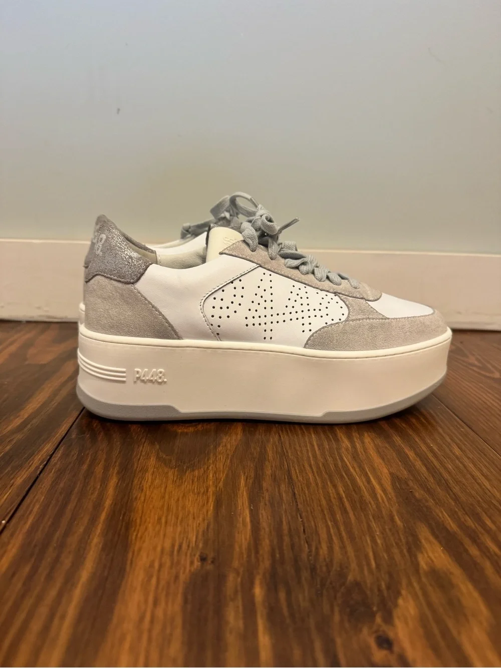 P448 White and Light Gray Thea Platform Sneaker